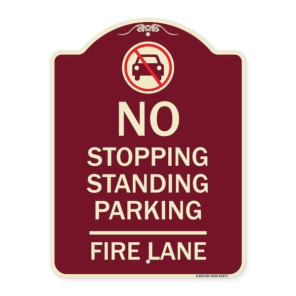 No Stopping Standing Fire Lane W/ Graphic Heavy-Gauge Aluminum Sign, 24" x 18", BU-1824-23573